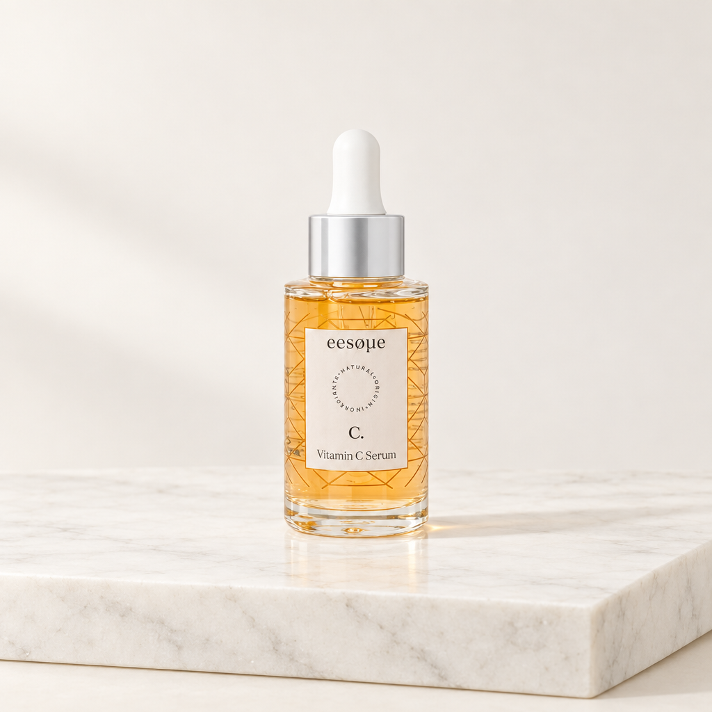 Eesome Vitamin C Serum πάνω σε μεγάλο κομμάτι λευκού μαρμάρου
