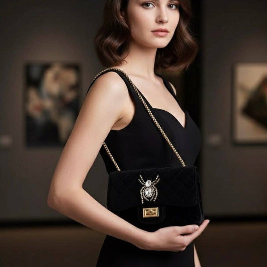 Velvet Luxe Bag – Spider Edition – Μαύρη Βελούδινη Τσάντα
