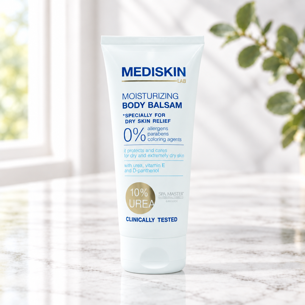Mediskin Body Balsam σε μαρμάρινο φόντο