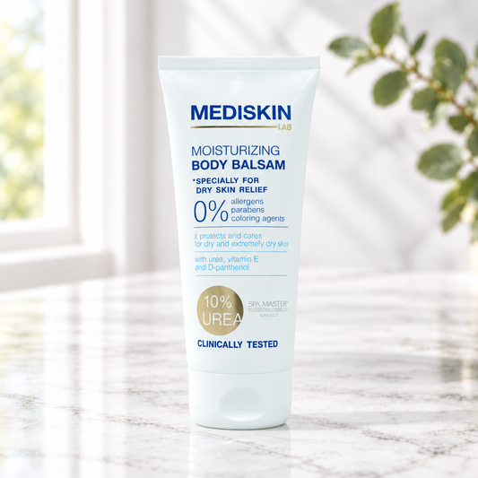 Mediskin Body Balsam σε μαρμάρινο φόντο