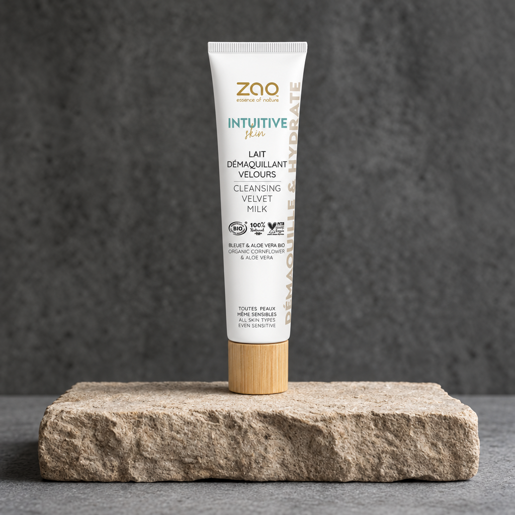 Zao Cleansing Velvet Milk πάνω σε πέτρα